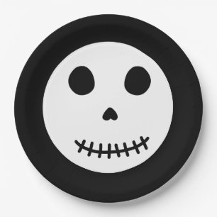 Moderner Schwarzer Spooky Halloween Skull Pappteller