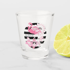 Moderner Schwarzer Streifen rosa Flamingo Schnapsglas