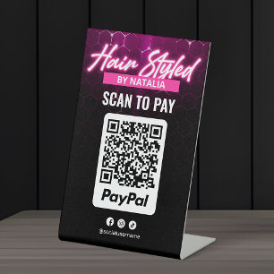 Moderner Schwarzer und Rosa Friseur PayPal Zahlung Sockelschild