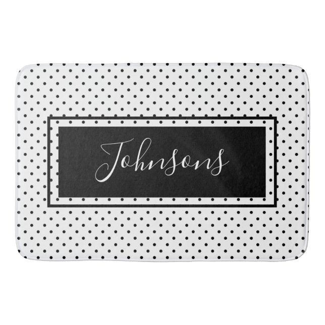 Moderner schwarzer und weißer Polka-Dot  Badematte (Vorderseite)