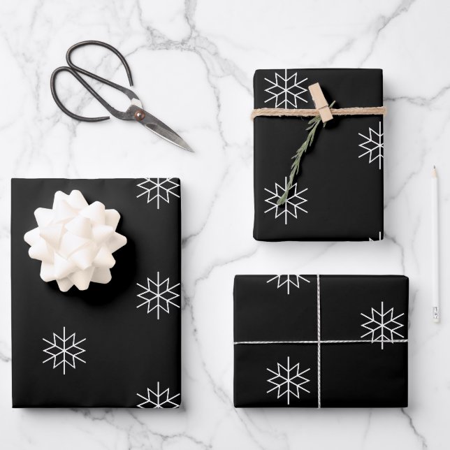 Moderner schwarzer und weißer Weihnachtsstar Geschenkpapier Set (Vorderseite)