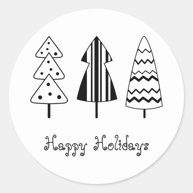 Moderner Schwarzer Weihnachtsbaum Chic Boho Holida Runder Aufkleber (Vorderseite)