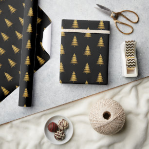 Moderner Schwarzer Weihnachtsbaum mit goldenem Sch Geschenkpapier