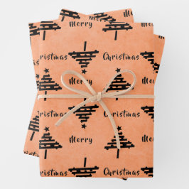 Moderner Schwarzer Weihnachtsbaum Muster Urlaub Geschenkpapier Set