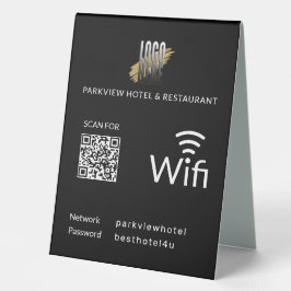Moderner schwarzer Wifi-QR-Code mit Ihrem Firmenlo Tischaufsteller