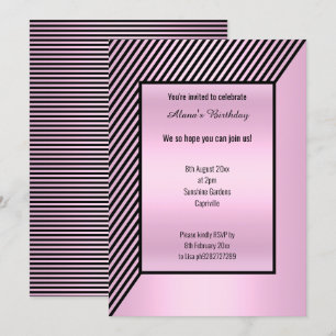 MODERNER SCHWARZPINK-STRIPE-PATTER GEBURTSTAG EINLADUNG