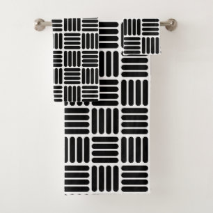 Moderner Schwarzweiss-Basketweave inspirierter Badhandtuch Set