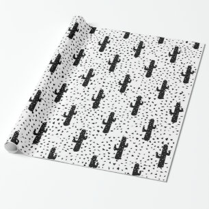 Moderner Schwarzweiss-Kaktus und Dreieck Geo Geschenkpapier