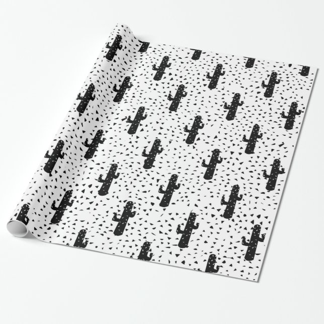 Moderner Schwarzweiss-Kaktus und Dreieck Geo Geschenkpapier (Ungerollt)