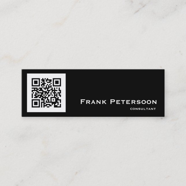 Moderner Schwarzweiss-QR Code-Berater Mini Visitenkarte (Vorderseite)
