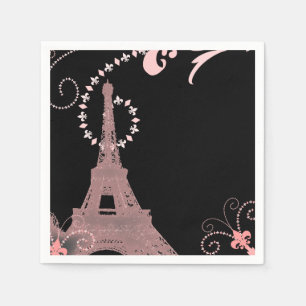 Moderner Schwarzweißrosa Vintager Paris Eiffelturm Serviette