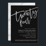 MODERNER SCRIPT 24. Geburtstag schwarzer silberner Einladung<br><div class="desc">von kat massard >>> https://linktr.ee/simplysweetpaperie <<< Ein trendiger, handgeschriebener Einladungsentwurf für Ihren 24. GEBURTSTAG - ich habe die meisten Altersstufen im Geschäft TIP :: 1. Um Grafiken und Schriftart zu ändern/zu verschieben und mehr Text hinzuzufügen, klicken Sie auf den Button "Anpassen". - - - - - - - - -...</div>