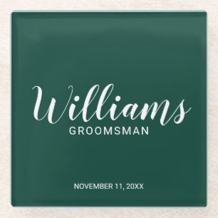 Moderner Script Emerald Green Personalisiert Trauz Glasuntersetzer