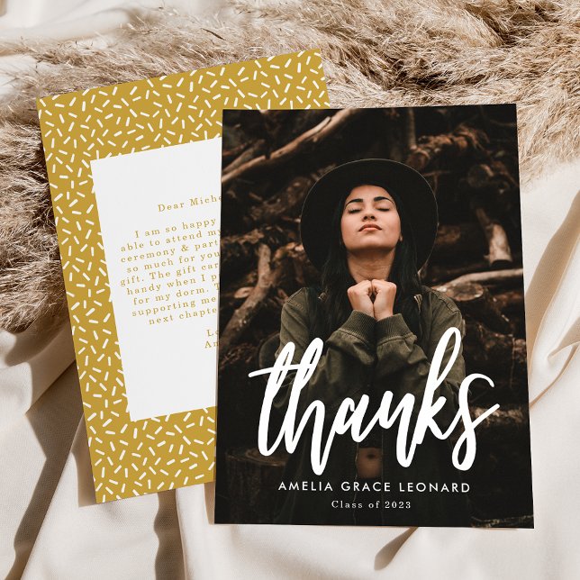 Moderner Script Gold Foto Abschluss Dankeskarte (Von Creator hochgeladen)