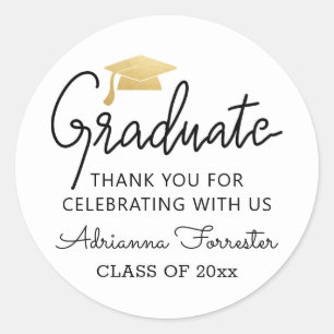 Moderner Script Gold Graduate Hat   Danke, Classi Runder Aufkleber