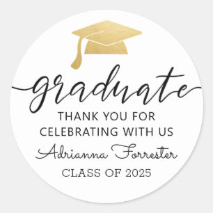 Moderner Script Gold Graduate Hat Vielen Dank Runder Aufkleber