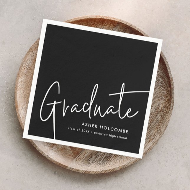 Moderner Script Graduate Einftiger Abschluss Serviette (Modern Graduate Script Simple Graduation Party Napkins.)