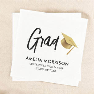 Moderner Script Graduate Gold Cap Abschluss Serviette