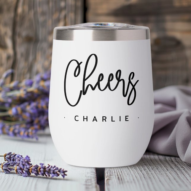 Moderner Script-individuelle Name (Cheers modern script custom name thermal wine tumbler)