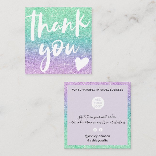 Moderner Script mermaid Glitzer aquamarin vielen D Quadratische Visitenkarte (Vorne/Hinten)