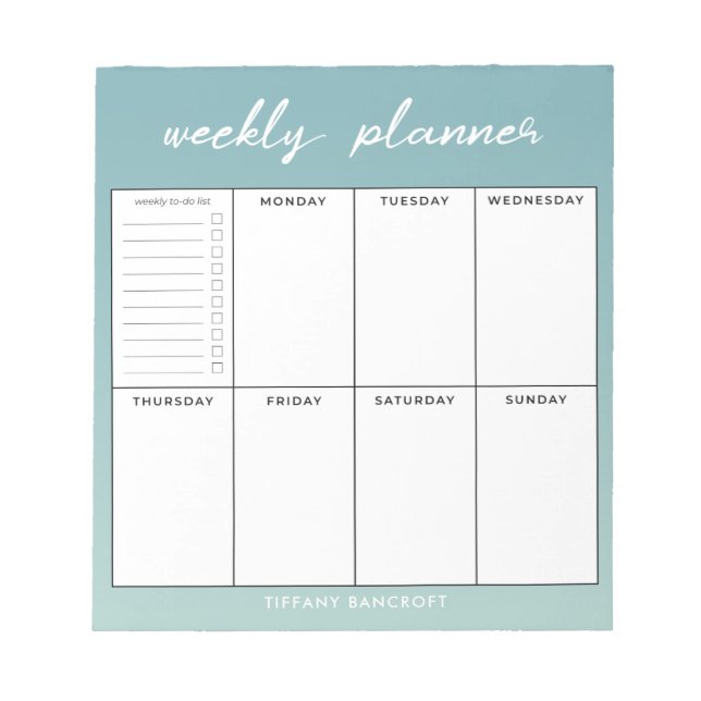 Moderner Script Weekly Planer | Name hinzufügen Notizblock (Vorderseite)