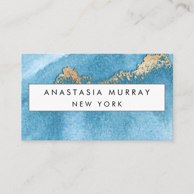 Moderner Sea Blue und Gold Glitzer Minimalistisch  Visitenkarte (Vorderseite)