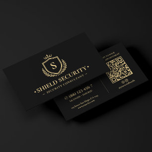 Moderner Sicherheitsberater Crown Shield Logo Schw Visitenkarte