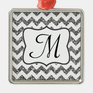 Moderner silberner Glitter-Monogramm-Ornament Ornament Aus Metall