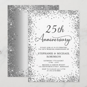 Moderner Silberner Glitzer 25. Hochzeitstag Einladung