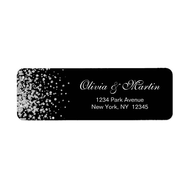 Moderner Silberner Glitzer Confetti auf schwarz (Vorne)