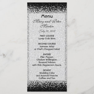 Moderner silberner Glitzer und Schwarzes Menükarte