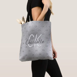 Moderner silberner Monogramm-Name Tasche