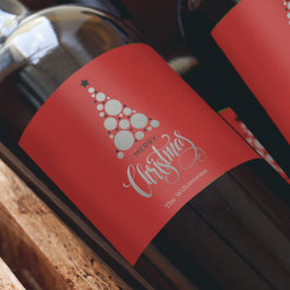 Moderner Silberweihnachtsbaum auf Rot Weinetikett