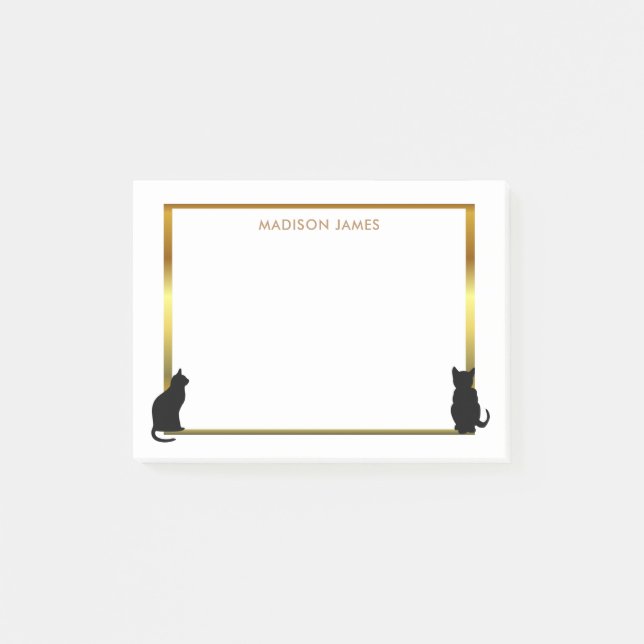 Moderner Silhouettegoldrahmen der schwarzen Katze Post-it Klebezettel (Vorderseite)