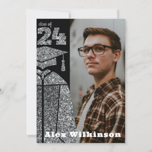 Moderner Silver Glitzer GRAD Cap Gown Abschluss Einladung