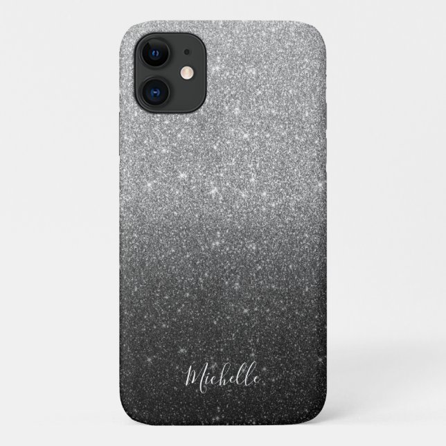 Moderner Silver Glitzer Individuelle Name Case-Mate iPhone Hülle (Rückseite)