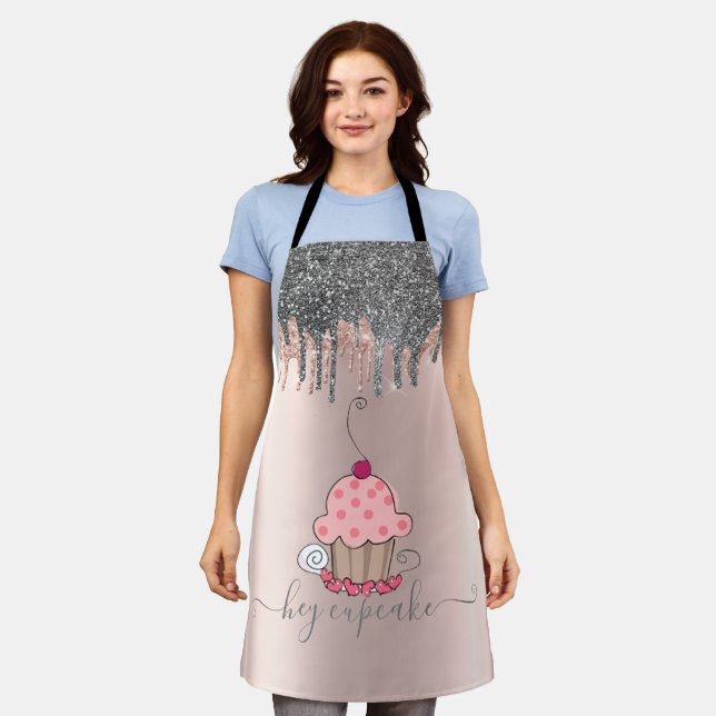 Moderner Silver Glitzer Tropfen Rose Gold Cupcake Schürze (Getragen)