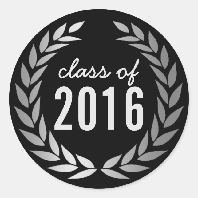 Moderner Silver Laurel Wreath Abschluss Runder Aufkleber (Vorderseite)