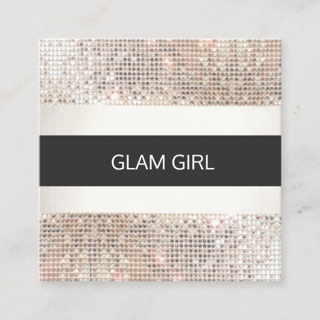 Moderner Silver Sequin Stripes Glam Beauty Stylist Quadratische Visitenkarte (Vorderseite)