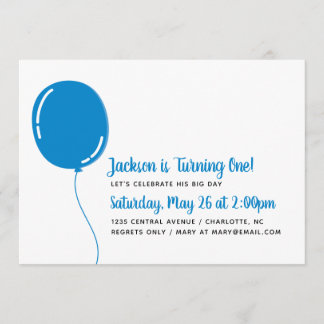 Moderner Single Blue Ballon Geburtstagsparty Einladung