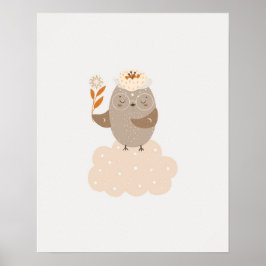 Moderner Skandi niedlicher Vogel auf Cloud-Kinderz Poster
