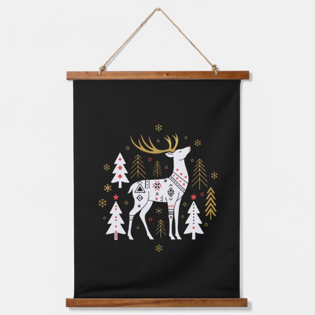Moderner skandinavischer Weihnachtsmann Wandteppich Mit Holzrahmen (Vorderseite)