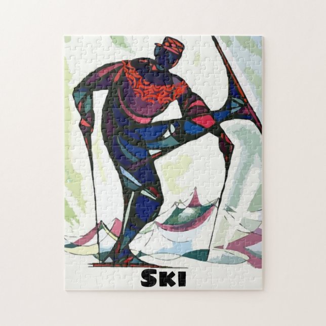 Moderner Skifahrer mit farbenfrohem Pullover (Vertikal)