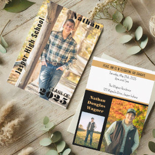 Moderner Sleek Black Gold Abschluss Foto Name Einladung