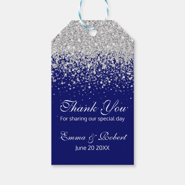 Moderner Sliver-Glitzer auf Royal Blue Geschenkanhänger (Vorderseite)