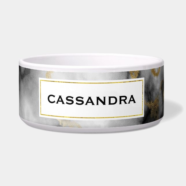 Moderner Smoky-Graumarmor mit Goldband Napf (Vorderseite)