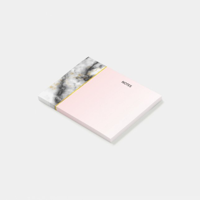 Moderner Smoky-Graumarmor mit Goldband Post-it Klebezettel (angewinkelt)