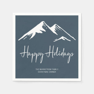 Moderner Snowy Mountain auf der Blue Holiday Party Serviette