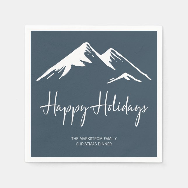 Moderner Snowy Mountain auf der Blue Holiday Party Serviette (Vorderseite)
