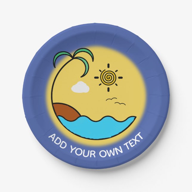 Moderner Sommer Beach Emblem Art Custom Text Pappteller (Vorderseite)